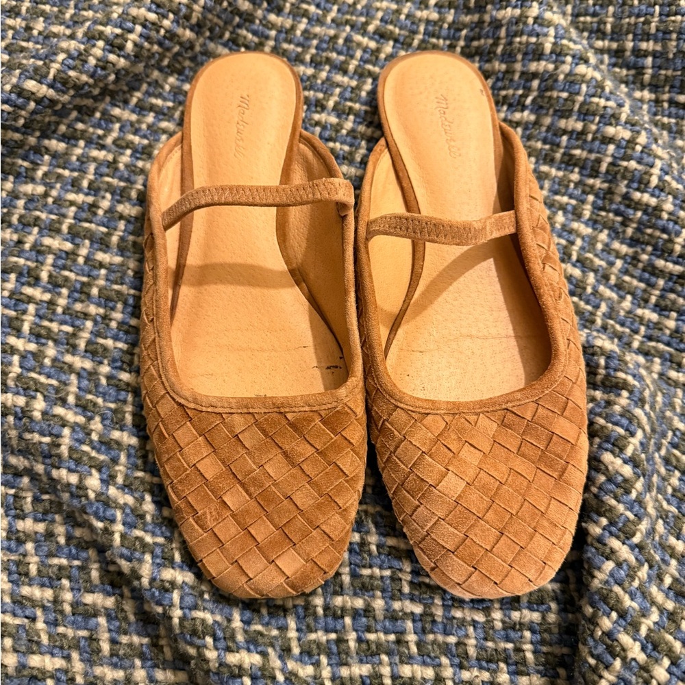 Madewell Woven Suede Mary Jane Flats in Tan